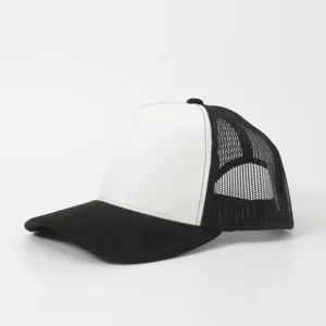 Schwarz weiße Trucker Cap Veloursleder Mesh Baseballkappe atmungsaktiv Freizeit
