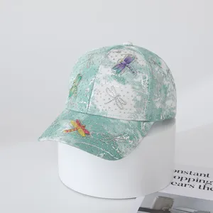 Fashion rhinestone dragonfly baseball cap tie-dye casual duckbill hat for outdoor wear