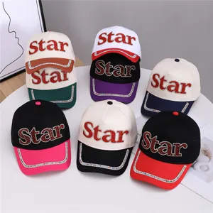 STAR Rhinestone Letter Patchwork Baseball Cap Women Outdoor Casual Fashion American Style Adjustable Rhinestone Sun Hat