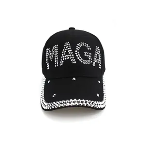 Zwarte strass MAGA honkbalpet met sprankelende letters mode zonneklep voor buiten