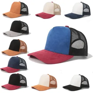 Wildleder Patchwork Netz Trucker Kappe Atmungsaktiv Einstellbar Outdoor Baseballkappe Für Damen Herren Casual Mode Sonnenschutz Sporthut