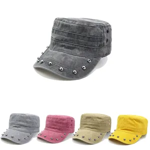 Casquette Militaire Décontractée En Coton Avec Rivets Pour Hommes Chapeau Plat Individuel Hip Hop Protection Solaire