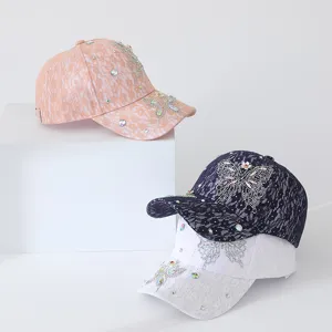 Casquette de baseball en dentelle et strass pour femme, chapeau de soleil élégant.