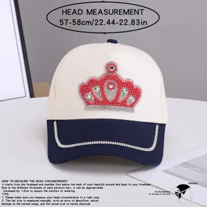 Damen Strass Krone Baseballcap verstellbare Freizeit Outdoor stilvolle Hut mit Messung