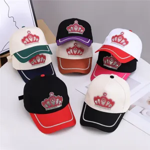 Damen Krone Strass Patchwork Baseball Kappe Baumwolle Casual Outdoor Sonnenhut Verstellbare Mode Krone Muster Strass Verzierung Kappe