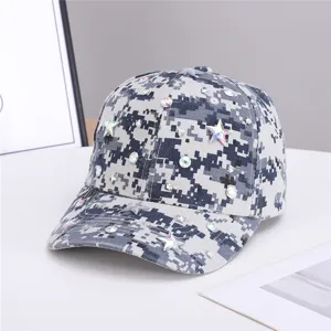 Cappellino da baseball mimetico con strass da donna, cappello casual con stelle brillanti.