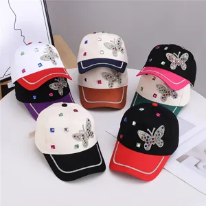 Damen Schmetterling Strass Patchwork Baseballkappe Outdoor Lässig Amerikanischer Stil Verstellbarer Sonnenhut Mode Kopfbedeckung