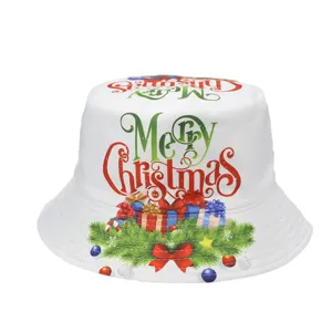Sombrero de cubo con estampado navideño sombrero de lavabo blanco elegante moda de vacaciones.
