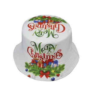 Sombrero de pescador con estampado navideño para mujer y hombre, sombrero blanco.