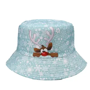Gorro de cubo con estampado de copos de nieve navideños y reno, elegante y versátil.