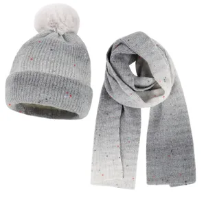 Winter wool-blend gradient knitted hat and scarf set, warm thick slouchy beanie and scarf.