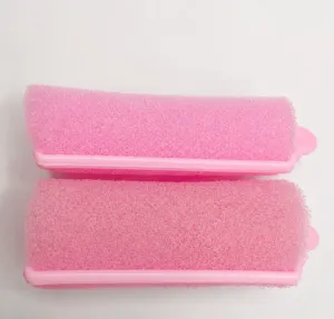 Pink sponge hair roller detail close up view for daily lazy hair styling beauty tools