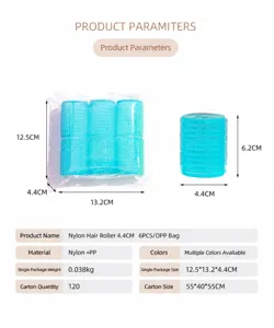 Set de rouleaux velcro 6 pcs bigoudis bleus auto-agrippants outil de coiffure professionnel