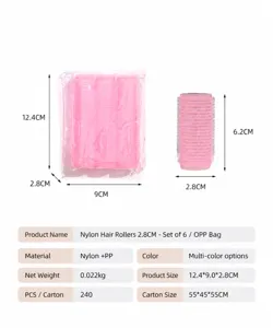 Nylon hair rollers set of 6, self-grip hair curlers with 2.8cm diameter for easy styling.