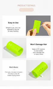 Green plastic hair roller for volume, heatless smooth curler for bangs and hair ends.
