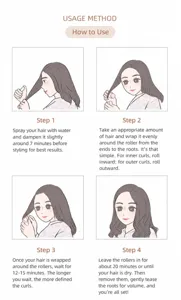 Heatless hair curler usage guide, lazy foam hair rollers styling instruction step by step.