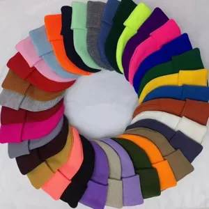 Unisex Winter Warm Knit Beanie Hat Acrylic Solid Color Soft Cuffed Brimless Pull-On Skull Cap For Men Women Everyday Casual Outdoor Warmth