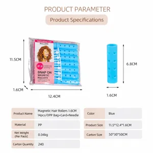 Plastic hair rollers set with pins for bangs and curly hair styling, 1.6cm size.
