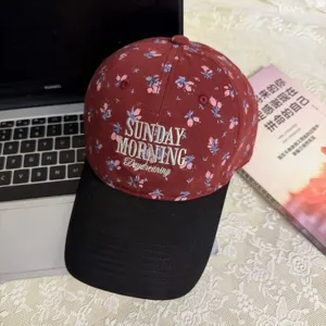 Koreanischer Blumen bestickte Baseball Cap mit schwarzem Schirm, Freizeit Hut für Outdoor.