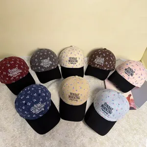 Koreanische Blumen Buchstaben Gesteppt Baseballkappe Für Damen Herren Retro Sunday Morning Einstellbar Snapback Hut Outdoor Hut
