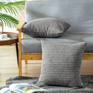 Housse de coussin en velours côtelé gris uni coussin décoratif texturé pour le salon