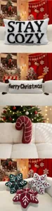 Christmas decorative throw pillow set, festive lumbar and snowflake cushion details.