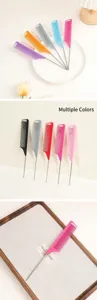 Professional salon highlighting comb with steel tail, multi-color hair styling tools for hairdressers.