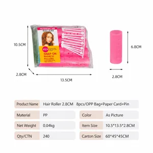 Plastic hair rollers set with pins snap on magnetic hair curlers for bangs styling tools 8pcs
