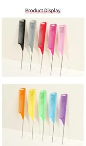 Stainless steel pin tail comb professional hair dressing styling highlighting comb set of 10 colors