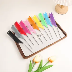 Colorful pin tail hair comb set for salon styling, highlighting and parting hair neatly.