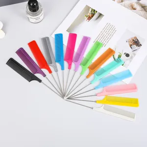 Colorful pintail hair combs set with steel needle for professional styling and coloring.