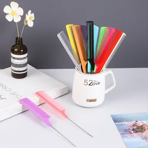 Professional metal tail hair combs set, colorful plastic hairdressing styling tools for salon.