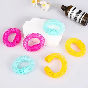 Colorful plastic donut hair curlers styling tools set, bright colors spiral hair styling rollers.