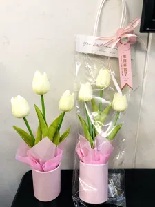 Künstlicher Tulpen Blumenstrauß Geschenk mit rosa Topf und Beleuchtung für Lehrertag.