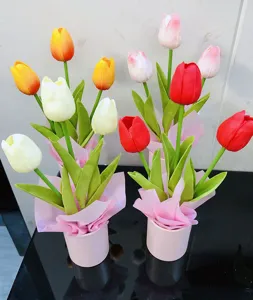 Künstliche Tulpen Blumen Strauß Topf Deko Geschenk für Valentinstag und Lehrer Tag