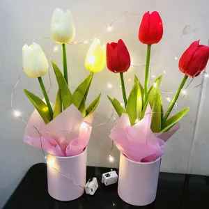 LED Künstlicher Tulpenstrauß Mit Handtasche Seidenblumen Arrangement Leuchtende Tulpen Nachtlicht Für Haus Deko Geschenk