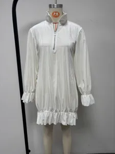 Retro glossy crystal velvet dress half zipper stand collar long sleeve mini dress