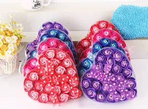 Heart shaped rose soap flower gift box 24pcs artificial floral present for Valentine Day