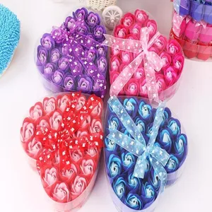 Heart shaped rose soap flower gift box 24pcs romantic present for Valentine wedding