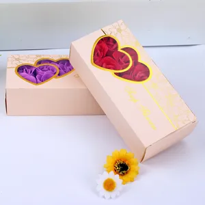 Valentinstag Herzfenster Seifenrose Geschenkbox Set, romantische dekorative Blumenpräsent für Hochzeit.
