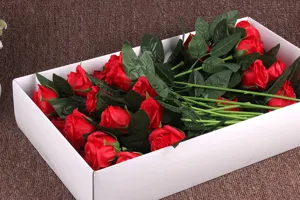 Artificial soap rose flower branch for wedding home decor and romantic gifts in white box.
