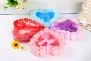 Heart-shaped gift box filled with colorful soap roses, perfect for romantic celebrations.