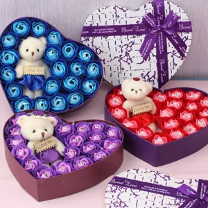 Romantische Herzförmige Seifenblumen Rose Geschenkbox Mit Teddybär Schleife Für Valentinstag Geburtstag Hochzeit Damen Geschenk