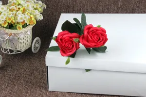 Artificial red soap rose flower branch for wedding home decor, realistic floral arrangement.