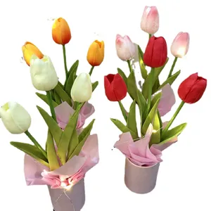 Beleuchteter künstlicher Tulpenstrauß LED Blumen Topf Geschenk für Heimdekoration Romantik