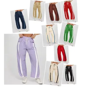 Dames Casual Losse Trekkoord Jogginghoses Kleurblok Zijstreep Rechte Lange Broek Mode Sport Jogger Broek