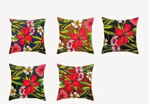 Tropical floral print velvet throw pillow cover for living room sofa home decor details