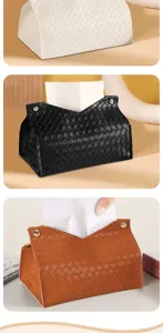 Luxury woven leather tissue box holder for car and living room desktop home storage.