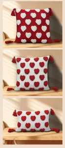 Cute tufted heart tassel pillow cushion, cozy home sofa and bedroom bed decor item details.