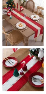 Christmas table runner red white knitted woven fringe placemat holiday party decor